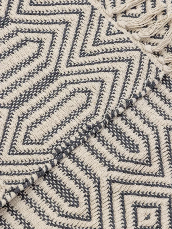 Кілем, 60x90 см, жиегі бар, мақта, қара және сүт, ромб, image-1