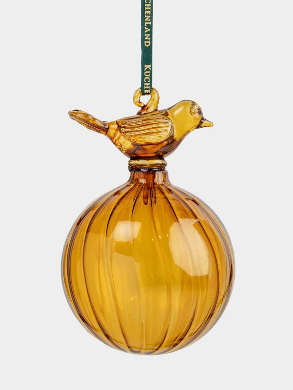 Шырша ойыншығы, 8 см, шыны, жасыл, Құсы бар шар, Ball figure, image-0