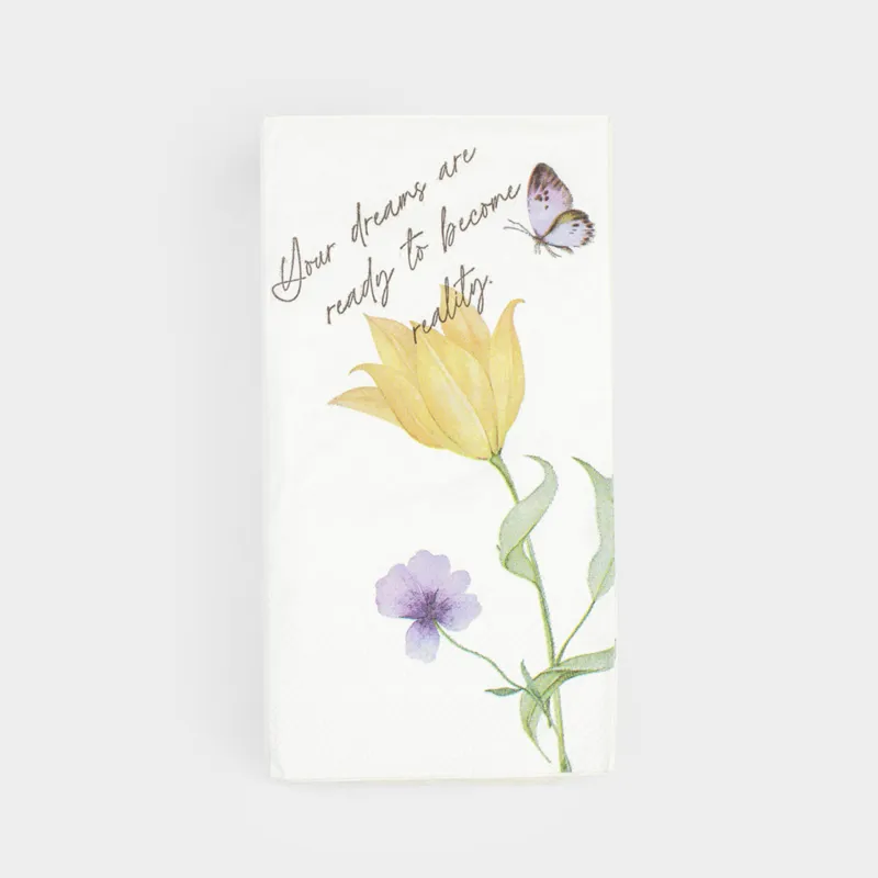 Салфетки бумажные, 33х33 см, 20 шт, прямоугольные, белые, Цветы и бабочка, Bloome