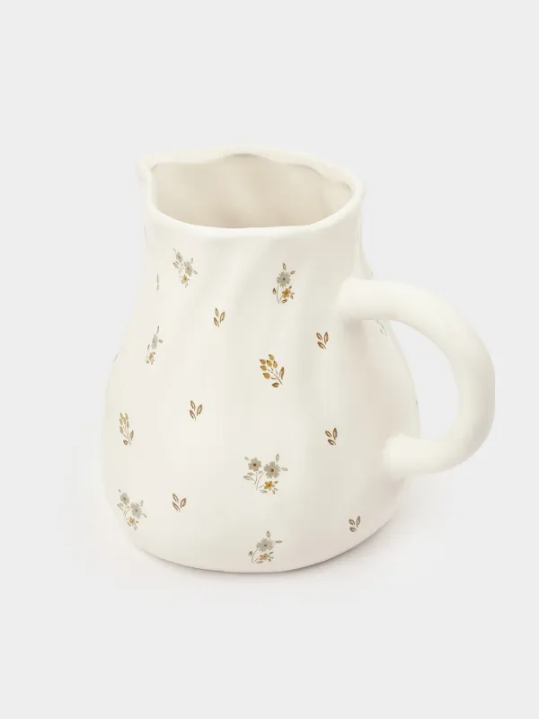 Құмыра, 1,6 л, керамика, сүт түстес, ескірген гүлдер, La flore, image-1