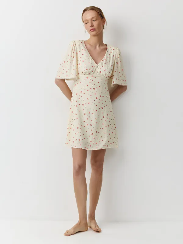 Әйелдер көйлегі, мини, өлшемі XS, белдіктері бар, шілтерлі, вискоза, сүт түстес, Carmela, image-1