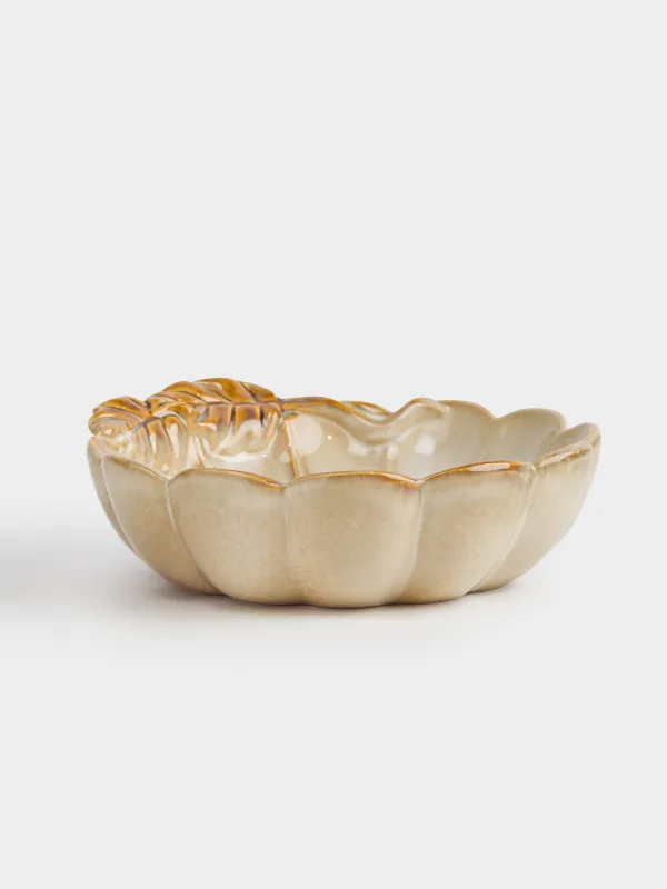 Терең ыдыс, 23х6 см, керамика, сүтті-қоңыр, Жапырақтары бар асқабақ, Pumpkin velir, image-0