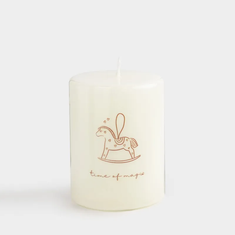 Свеча, 7х9 см, цилиндрическая, молочная, Лошадка, Antique horse