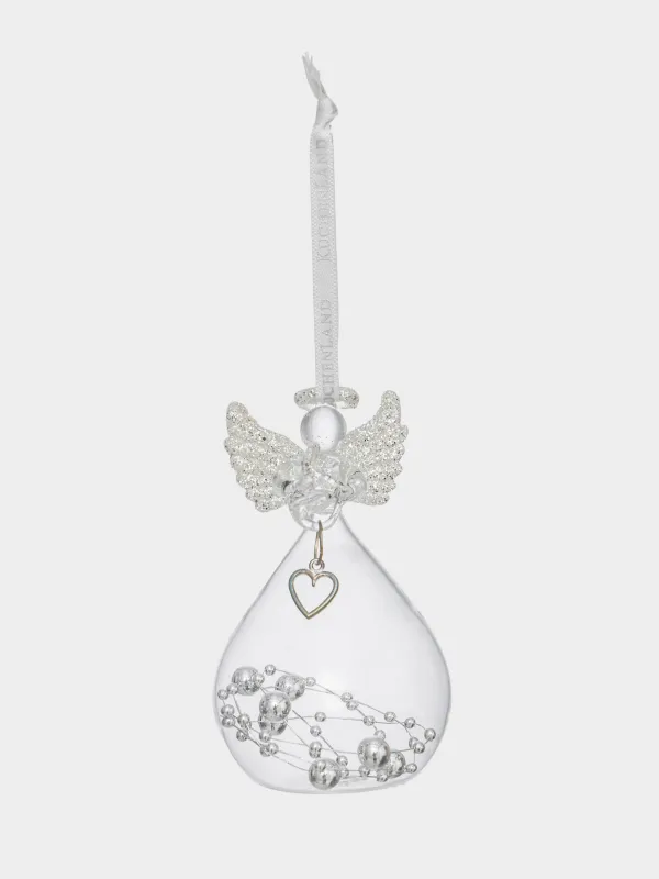 Шырша ойыншығы, 9 см, шыны, жылтырақтары бар, күміс, Періште, Angel Statuette, image-1