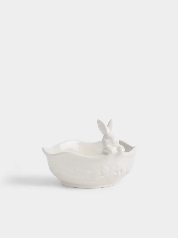 Салат ыдысы, сәнделген, 19х7 см, 730 мл, керамика, сүт түстес, Гүлдері бар қоян, Rabbit pattern, image-2