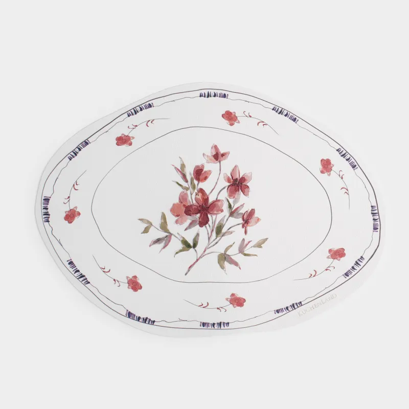 Салфетка под приборы, 32x44 см, ПВХ, фигурная, белая, Цветы, Rock print