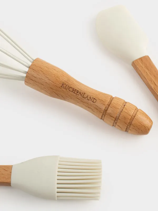 Пісіру жинағы, 3 зат, шпатель/шайқау/щетка, силикон/ағаш, сүт түсті, Bakery, image-3