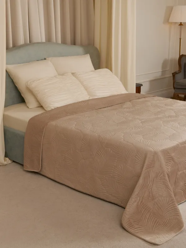 Төсек жапқыш, 220х240 см, төсеніш, полиэстер, бежевый / сұр, Пальма жапырағы, Ститч барқыт, image-2