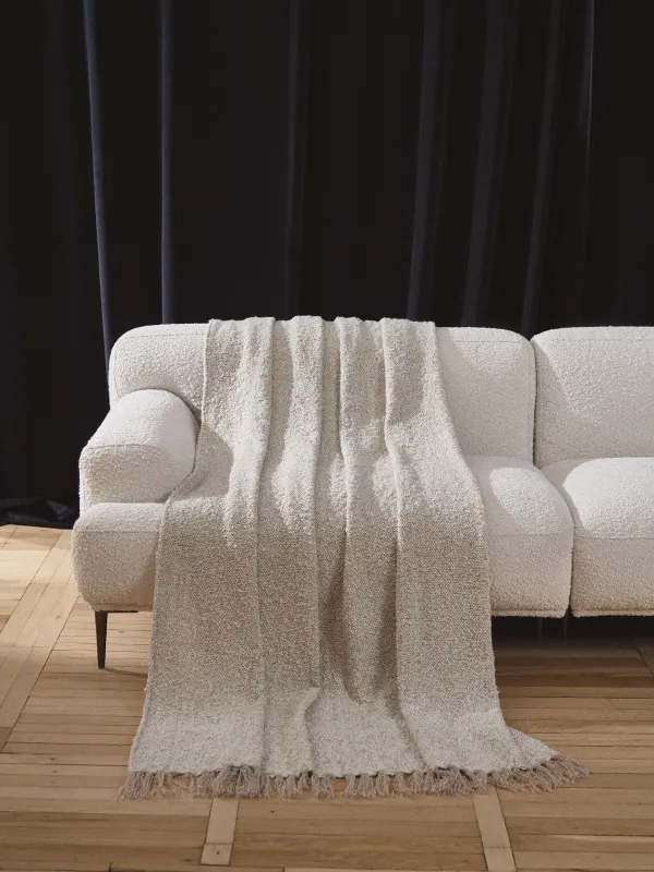 Плед, 130х170 см, с бахромой, полиэстер, песочно-молочный, Nordkap, image-1