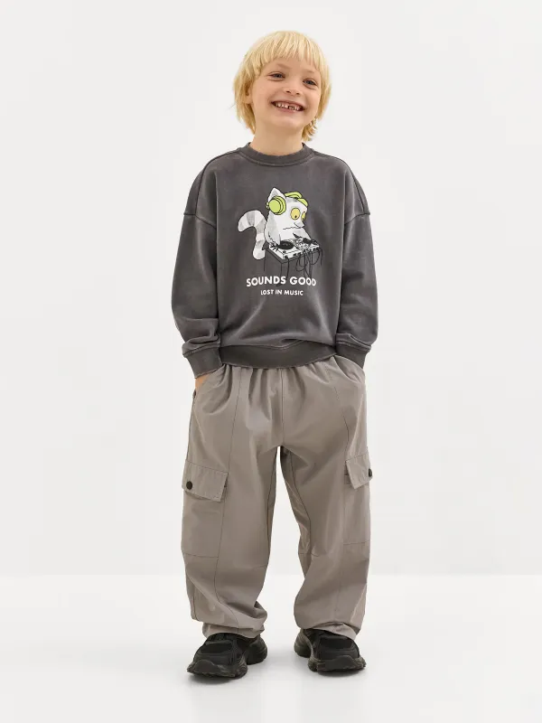 Брюки-карго, р. 104 см, для мальчиков, с вшитым ремнем, полиамид/спандекс, серые, Jamal, image-0