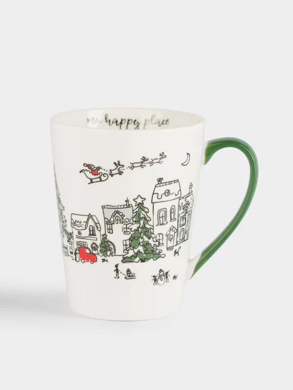 Саптыаяқ, 420 мл, фарфор N, ақ және жасыл, Мерекелік қала, Christmas city, image-0