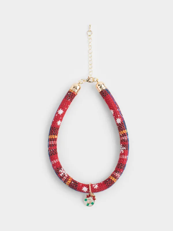 Жануарларға арналған мойынбау, 25/30 см, сәндік, полиэстер/металл, қызыл, Гүл шоқтары, Christmas pet, image-0