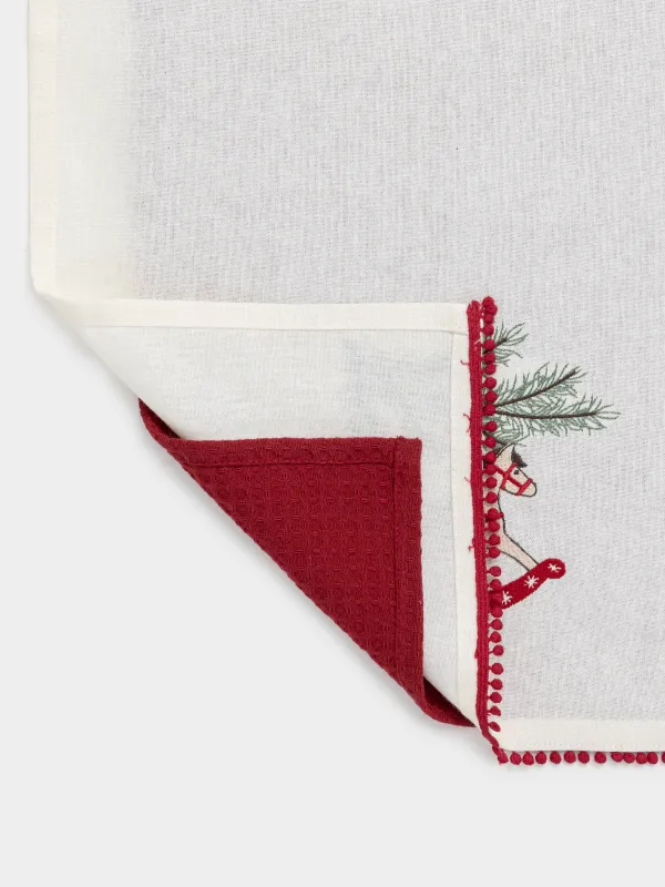 Асүйлік сүлгі, 40х60 см, 2 дана, мақта, сүтті/қызыл, Жылқы, Christmas traditions, image-5