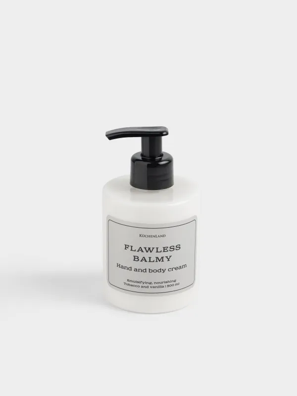 Крем для рук и тела, 300 мл, с дозатором, эмульсионный, питательный, Табак и ваниль, Flawless balmy, image-0