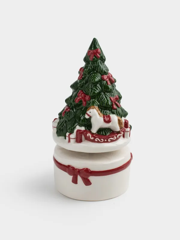 Мүсінше, музыкалық, 15 см, бұрамалы, керамика, Шырша жанындағы аю мен жылқы, Christmas traditions, image-3