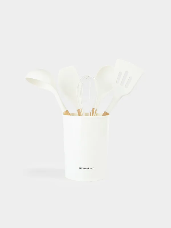 Ас үй керек-жарақтары жиынтығы, 5 зат, түпқоймада, ағаш/силикон, сүт түсті, Weekend, image-0