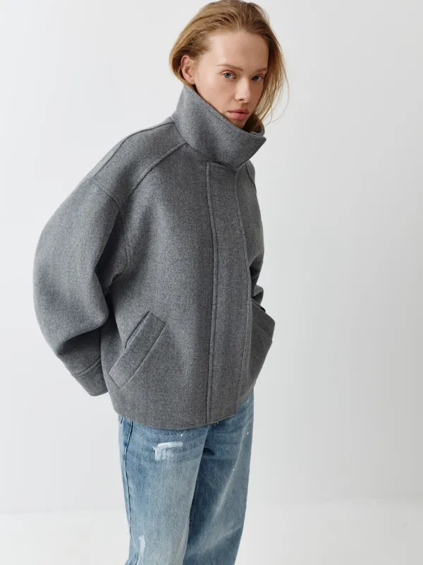 Әйелдер пальтосы, қысқартылған, өлшемі M/L, жүн/полиэстер, сұр, Panella, image-0