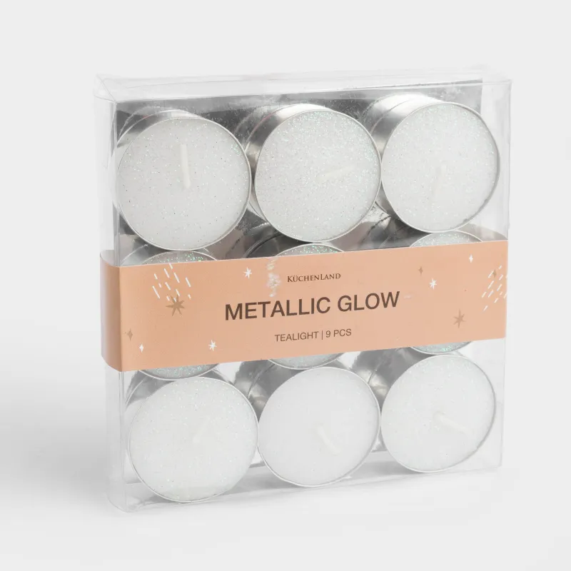 Свеча чайная, 4 см, 9 шт, белая, Metallic glow, image-2