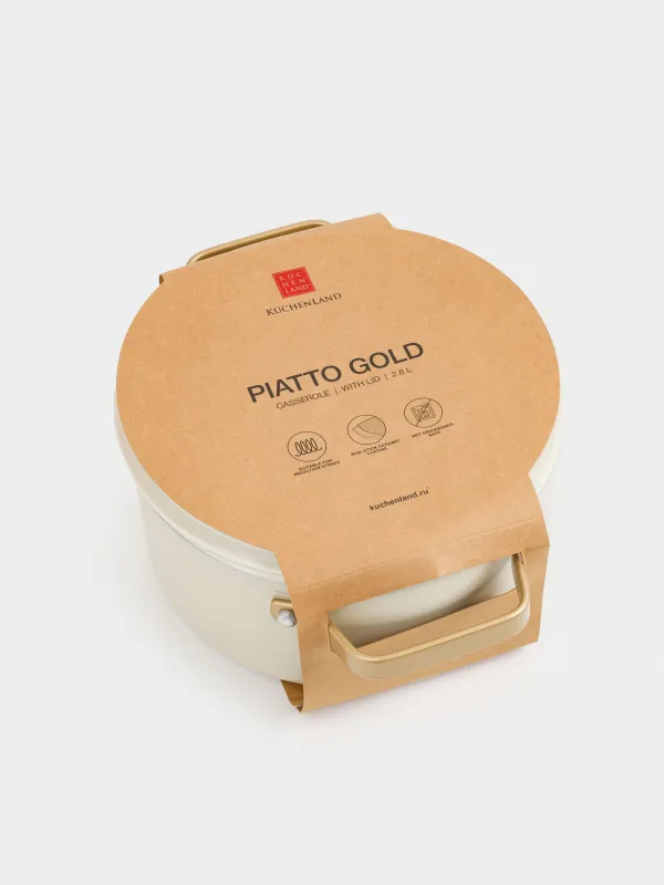 Кәстрөл, 20 см, 2,8 л, қақпағы бар, жабыны бар, алюминий, сүт түстес, Piatto gold, image-6