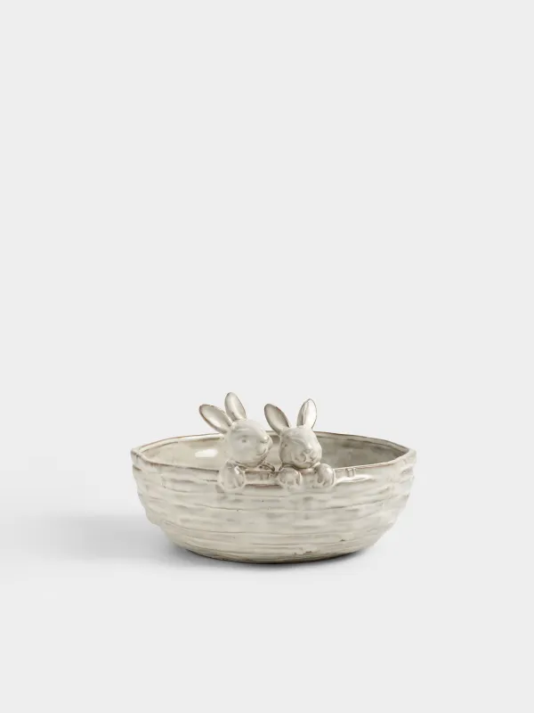 Конфетница, 25х15 см, 2,2 л, фарфор P, молочно-коричневая, Кролики, Rustic Easter, image-0
