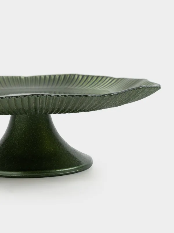 Аяқты ыдыс, 21х12 см, шыны Р, жасыл, Ribby color, image-1