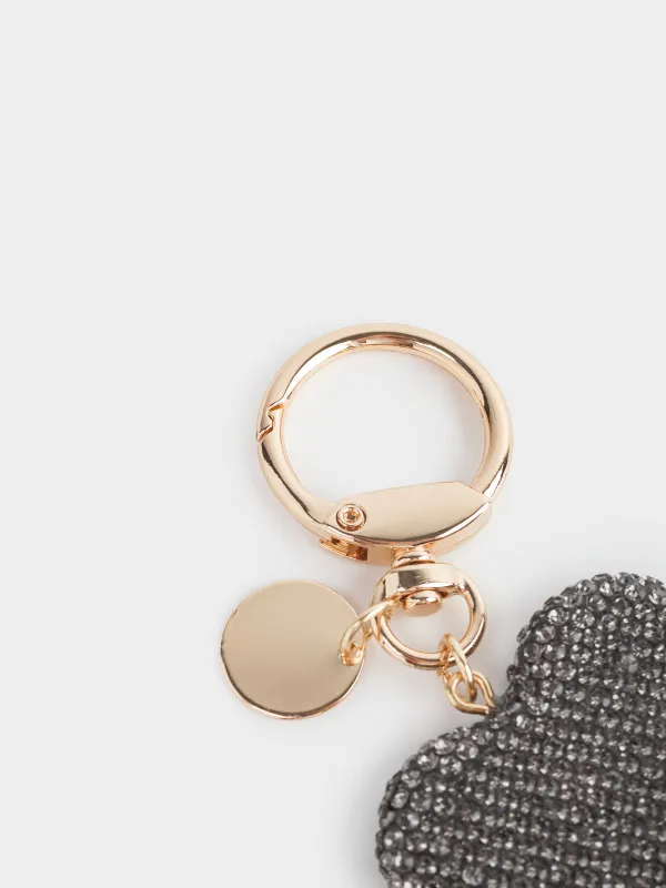 Салпыншақ, 9 см, металл/страздар, алтын қара, Жүрек, Keychain crystal, image-2