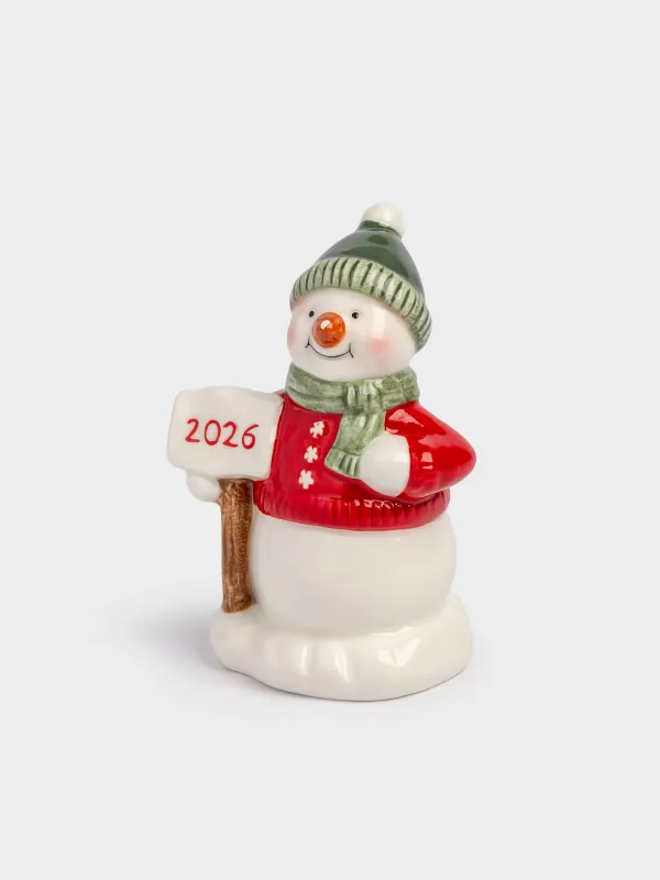 Статуэтка, 9 см, керамика D, зелено-красная, Снеговик со знаком, Snowy, image-2