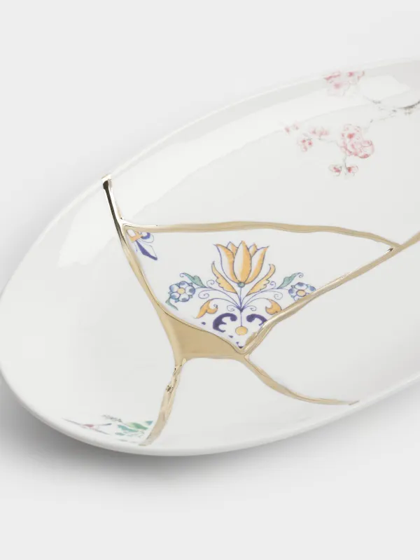 Блюдо, 30х18х см, фарфор N, овальное, бело-золотистое, Кинцуги, Revival, image-1