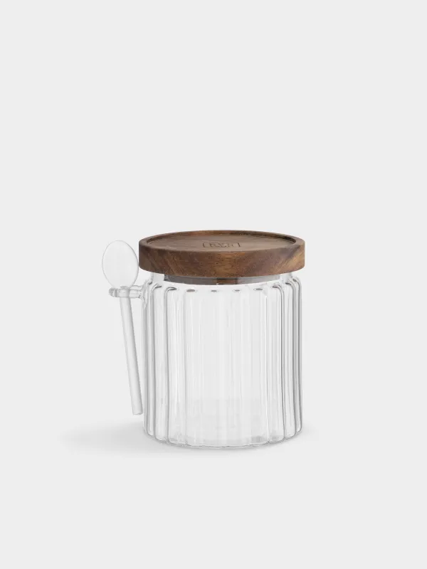 Сақтау ыдысы, 9х12 см, 500 мл, қасығы бар, шыны Р/ағаш, Ribby wood, image-0