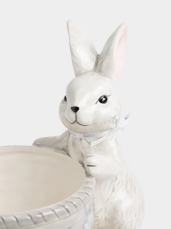 Кәмпит ыдысы, 22х20 см, 940 мл, керамика, сұр, Гүлдері мен себеті бар қоян, Easter, image-2