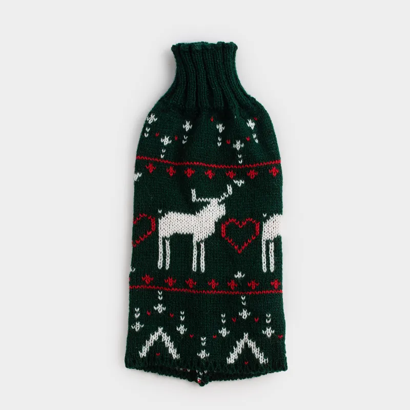 Бөтелкеге арналған қаптама, 26 см, сәндік, полиэстер, жасыл, Бұғы, Christmas bar