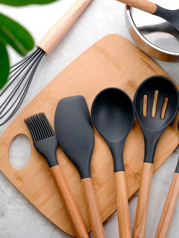 Сервис қасығы, 31 см, силикон/ағаш, сұр, Weekend, image-5