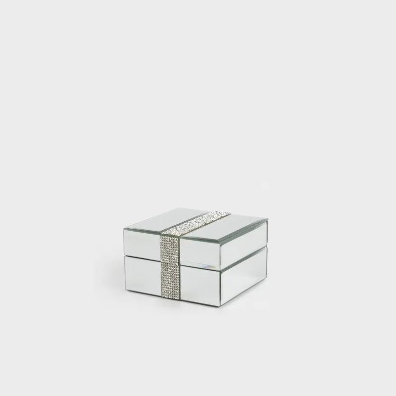 Шкатулка для украшений, 12х12 см, стекло, зеркальная, Серебристые кристаллы, Glossy crystal
