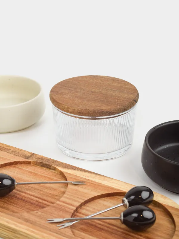 Тіскебасарларға арналған жиынтық, 3 зат, тұғырда, таяқшалары бар, керамика/ағаш, ақ-қара, Noble tree, image-5