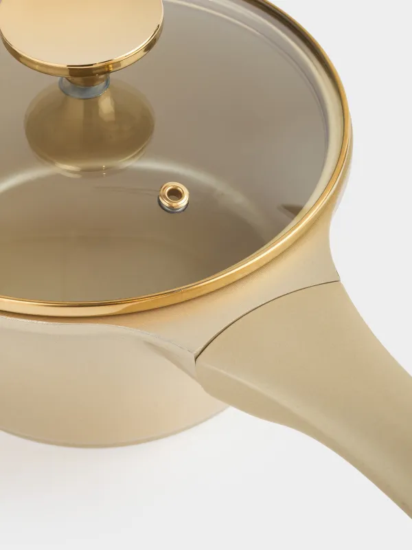 Ковш, 16 см, 1,3 л, с крышкой, с покрытием, алюминий, золотистый, Trineli, image-2