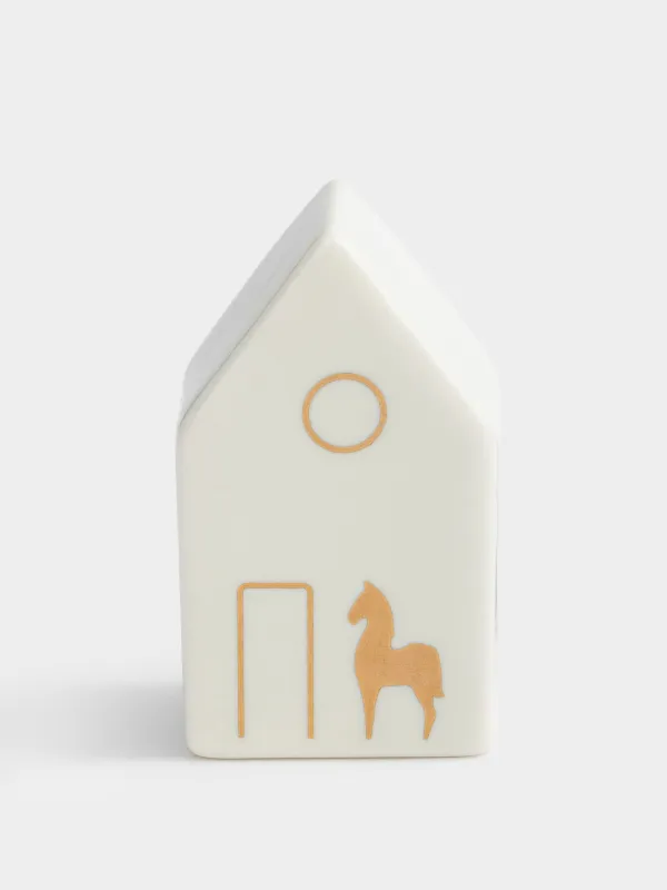 Статуэтка, 6 см, фарфор P, бело-золотистая, Дом и конь, House shape, image-0