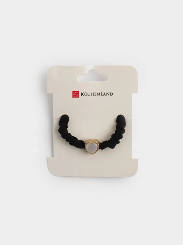 Шаш резеңкесі, 6 см, сәтен/пластик, қара, Жүрек, Silk, image-3