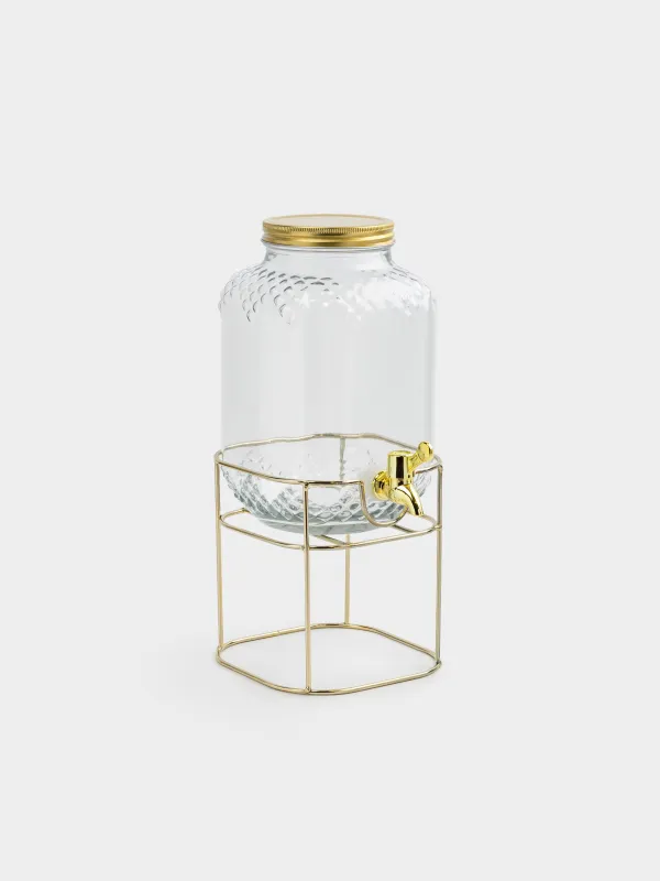 Сусын жинағы, 4 тұлға, 5 зат, стенд диспенсері, алтын, шыны/металл, Regale, image-2