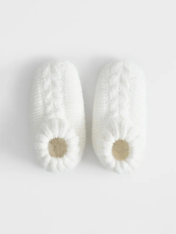 Әйелдер тәпішке-шұлықтары, үйге арналған, өлшемі 36-38, шенилл/шерпа, сүт түстес, Өрімдер, Knitted soft, image-1