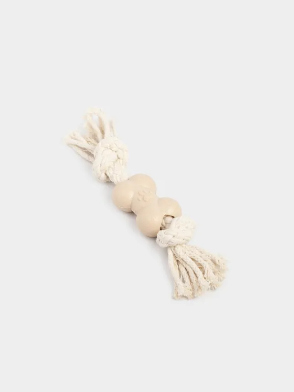 Игрушка для собак, 21 см, резина/хлопок, бежевая, Кость на канате, Playful pet, image-0
