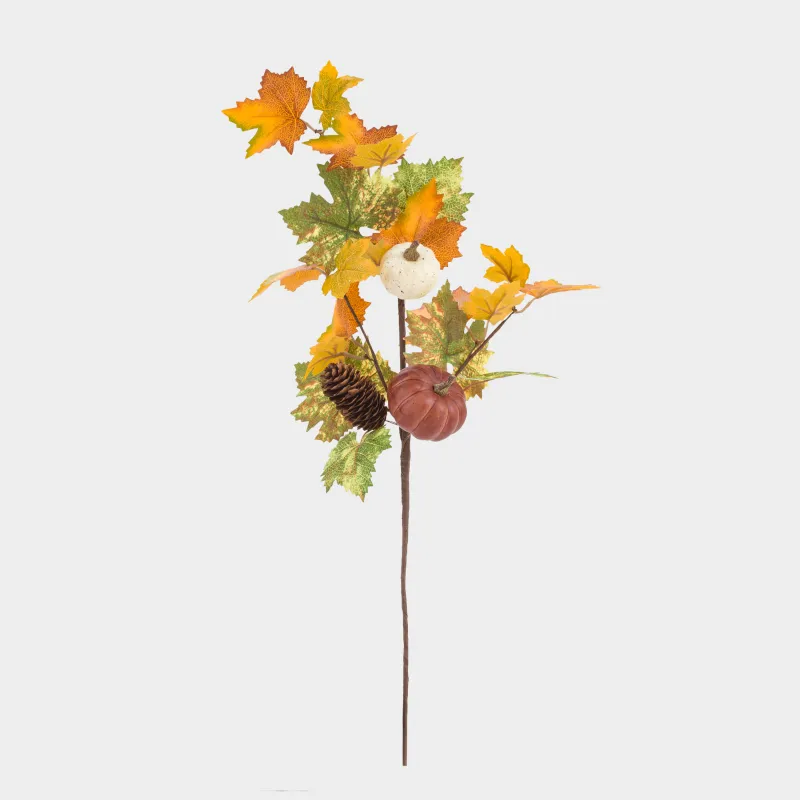 Ветка декоративная, 60 см, пенопласт/пластик, Тыквы с шишками и листьями, Autumn fusion