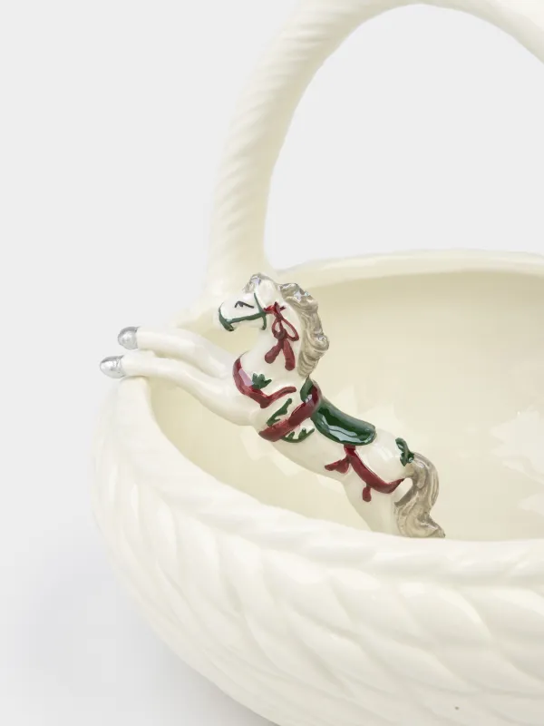 Кәмпит ыдысы, 21х19 см, тұтқасы бар, керамика, ақ, інжу-маржан, Ішінде жылқы, Horse polar, image-3