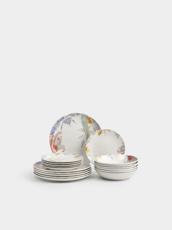 Сервиз обеденный, 6 перс, 18 пр, фарфор P, белый, Пастельные цветы, Pastel flora, image-0