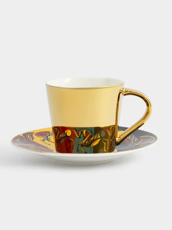 Шай жұбы, 1 адам, 2 зат, 300 мл, фарфор Р, алтын, Жылқы, Horse art, image-0