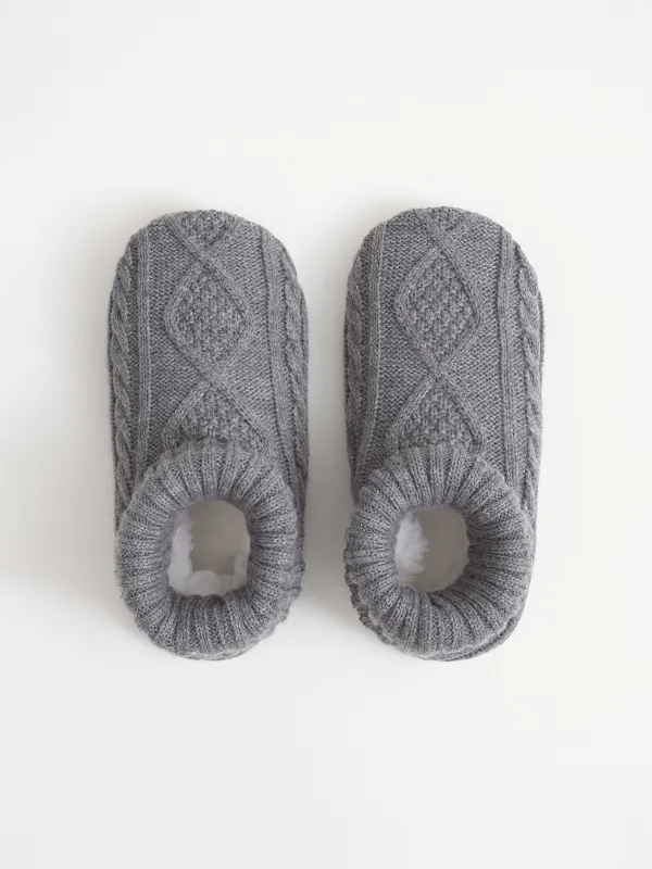 Әйелдер тәпішке-шұлықтары, үйге арналған, өлшемі 36-38, акрил/шерпа, сұр, Өрімдер, Knitted soft, image-1