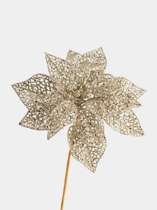 Украшение декоративное, 19 см, пластик, шампань, Пуансеттия, Flower decor, image-3