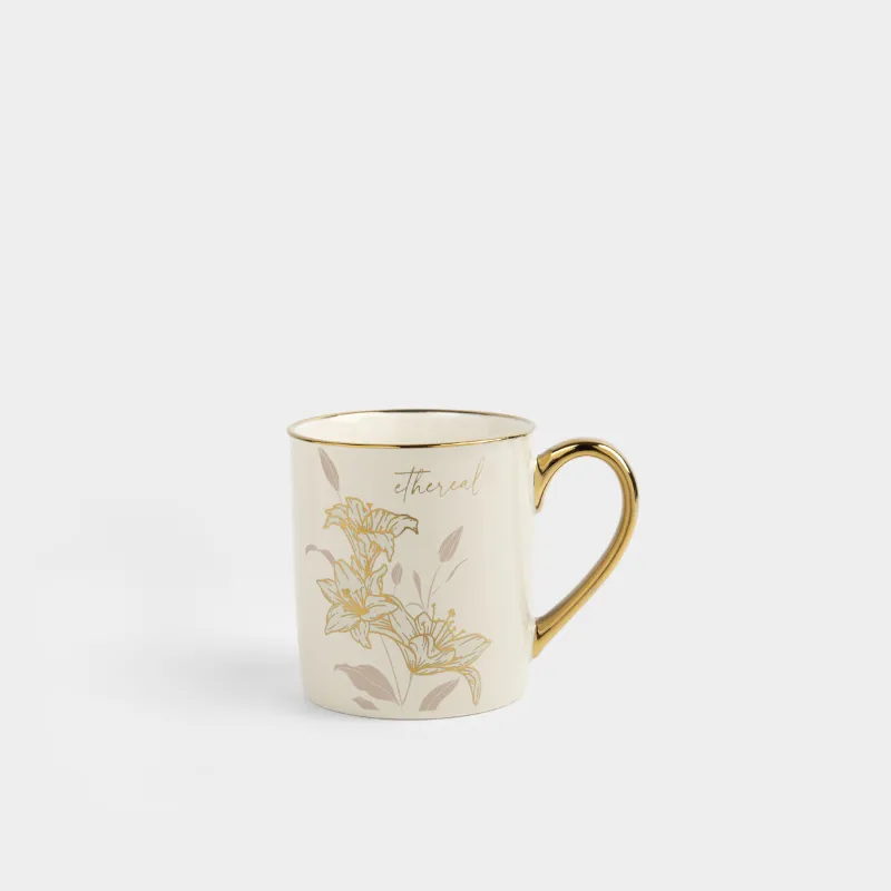 Саптыаяқ, 300 мл, фарфор N, ақ-алтын түстес, алтын жиегі бар, Лалагүлдер, Flower gold