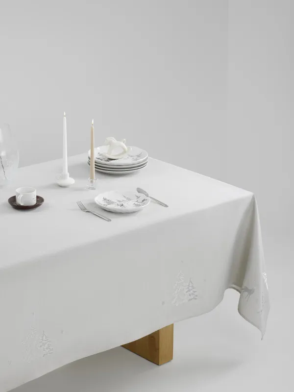 Скатерть, 170х250 см, полиэстер, светло-серая, Олени и ели, Forest fawn, image-6