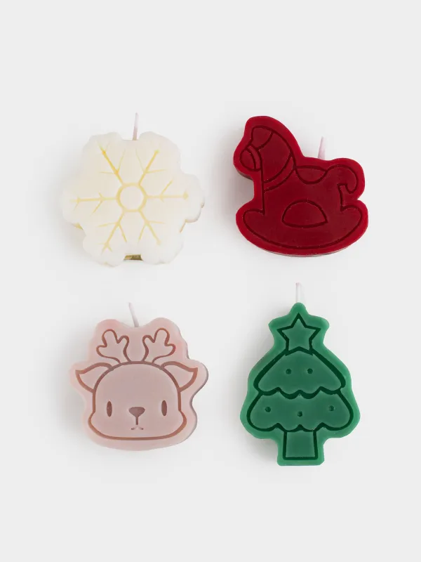 Шам, 2 см, 4 дана, түс, Жылқы/Қар Ұшқыны/Бұғы/Шырша, Shape candle, image-0