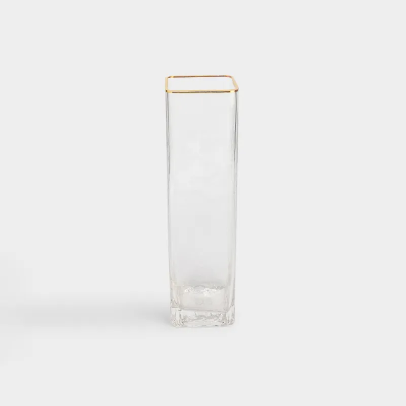 Гүл вазасы, 30 см, шыны, тікбұрышты, алтын жиегі бар, Ripply Gold